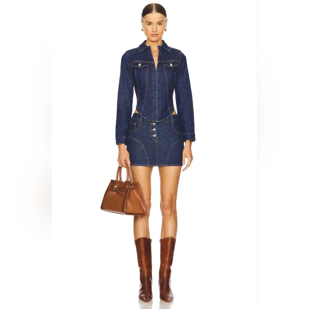 NWT Amanda Uprichard Bristol Denim Top in Dark Blue Heritage Wash - Sz Medium - Picture 4 of 16